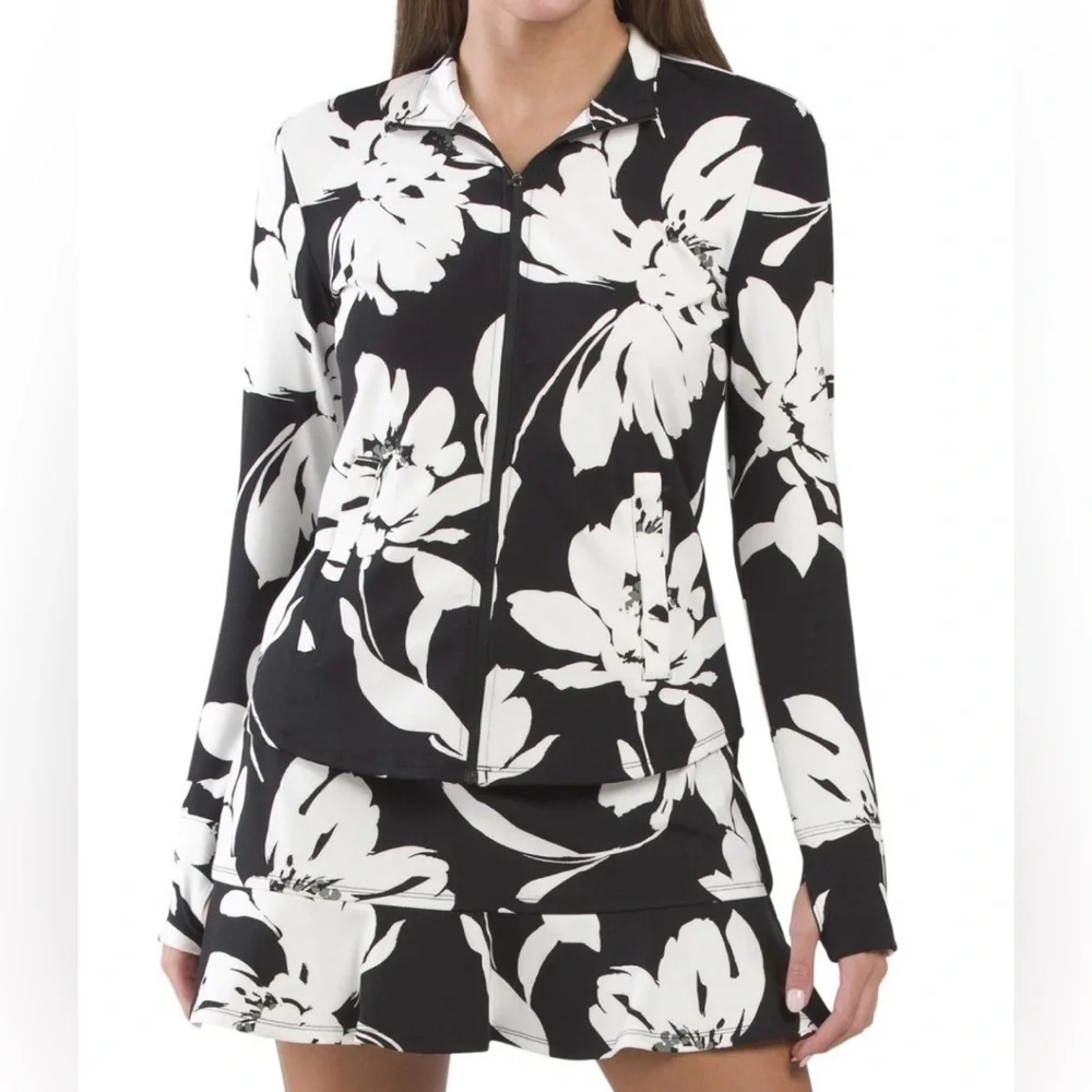 Tommy Bahama Black and White Floral Zipper Up Jacket - Picture 1 of 6